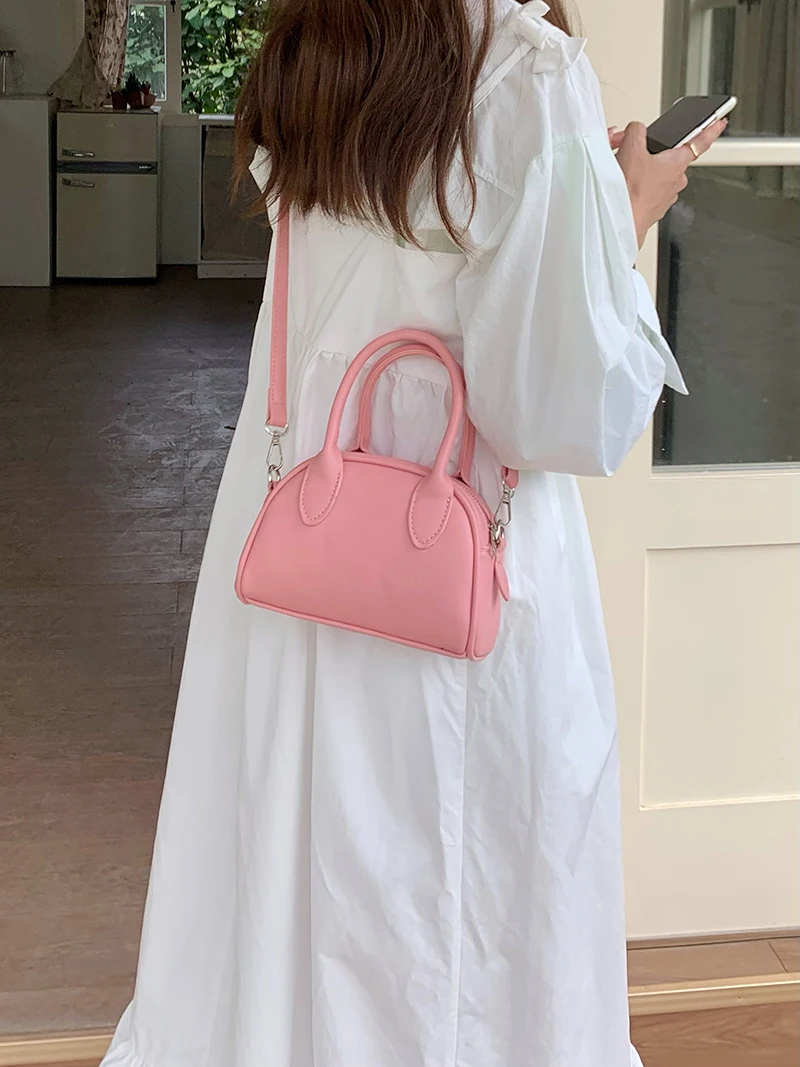 Korean Sle Versatile Women\'s Handbag Simple Boston Bag Crossbody Square Bag Casual Single oulder Zipper Closure Pure Color