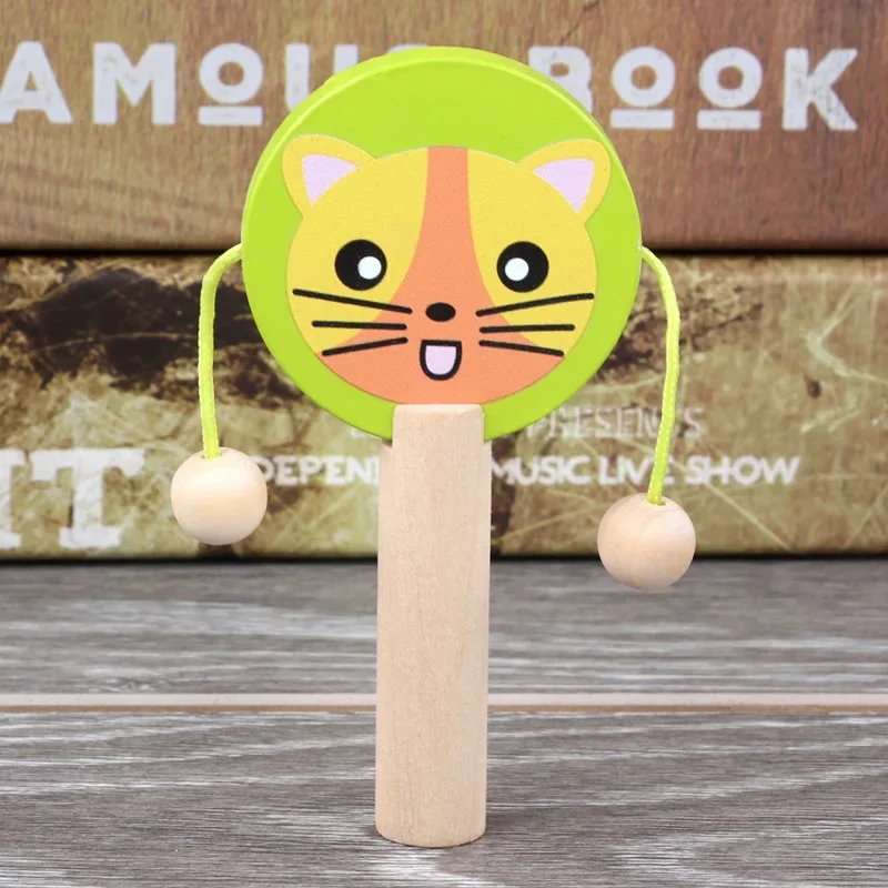 Baby Cartoon Wooden Rattle Music Toys Kid Wooden Rattle Drum Musical Instrument Percussion Toys Child Early Education Tool Gifts