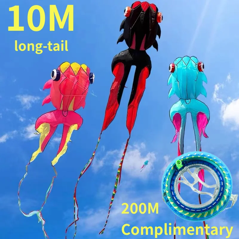 10M Large Goldfish Kite 3D 3-Color Soft Animal Colorful Kites Outdoor Adults Beach Inflatable Easy To Fly Tear Proof Kite