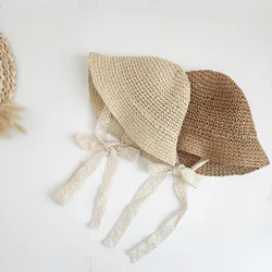 Chapeau d'été en dentelle pour bébé fille, casquette de plage pour enfants, style princesse ander, avec nœud en paille, 1 pièce