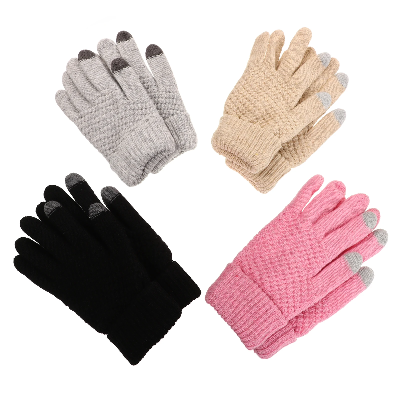 

4pcs Touch Warm Knit Cold Weather Full Finger Cycling Winter Gloves for Men Touch Winter Gloves Women Anti Slip