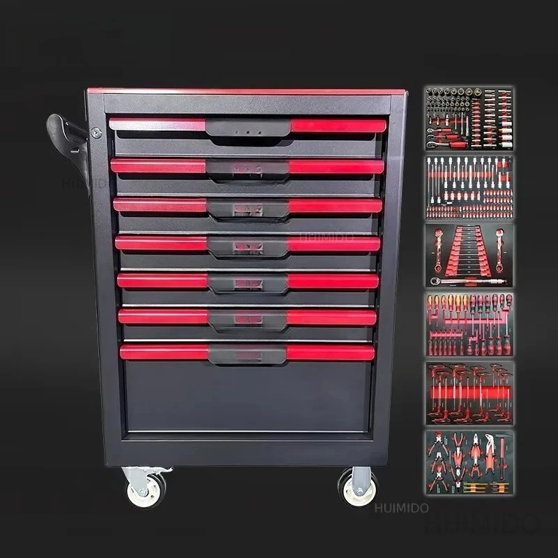 TOMAC Valuable 7-Drawer Heavy Duty Workshop Tool Cabinet with Tools 255PCS Tool Set Rolling Storage Trolley/Cart