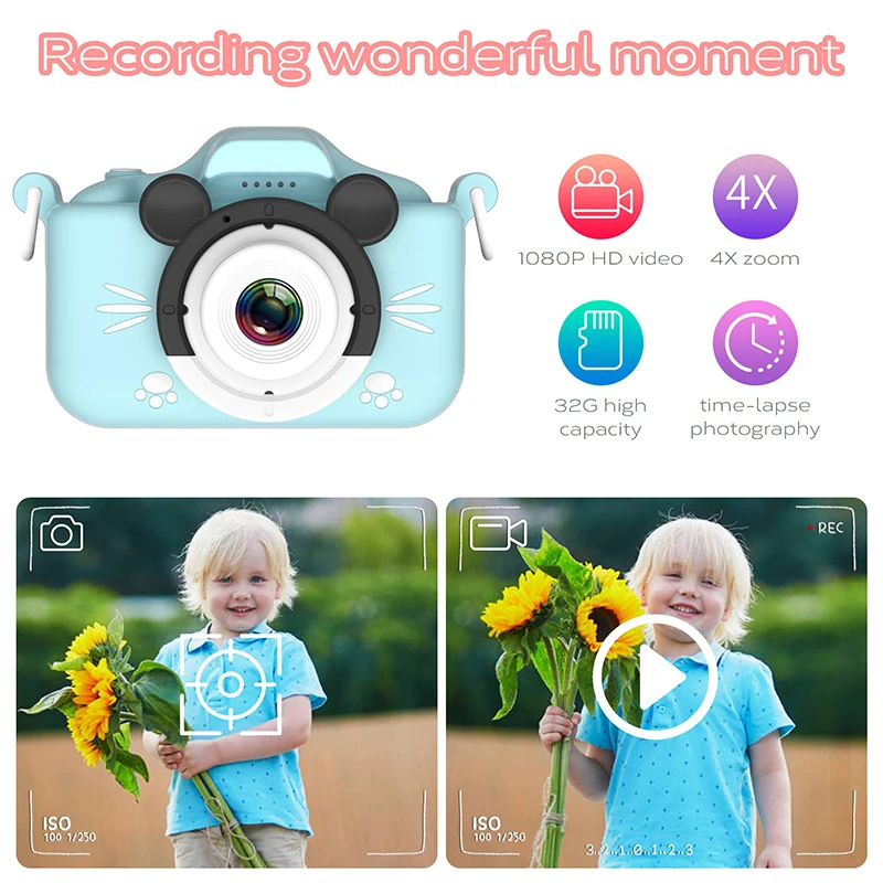 كاميرا الأطفال 1080P HD كاميرا فيديو رقمية للأطفال الصغار 2 بوصة كاميرا أطفال مع حافظات سيليكون ألعاب لهدية عيد الميلاد وأعياد الميلاد #2