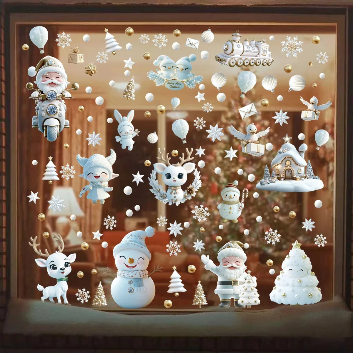

3D Christmas Window Clings Static Stickers Holiday Decorations for Party Office Store Home Wall Glass Decals Xmas