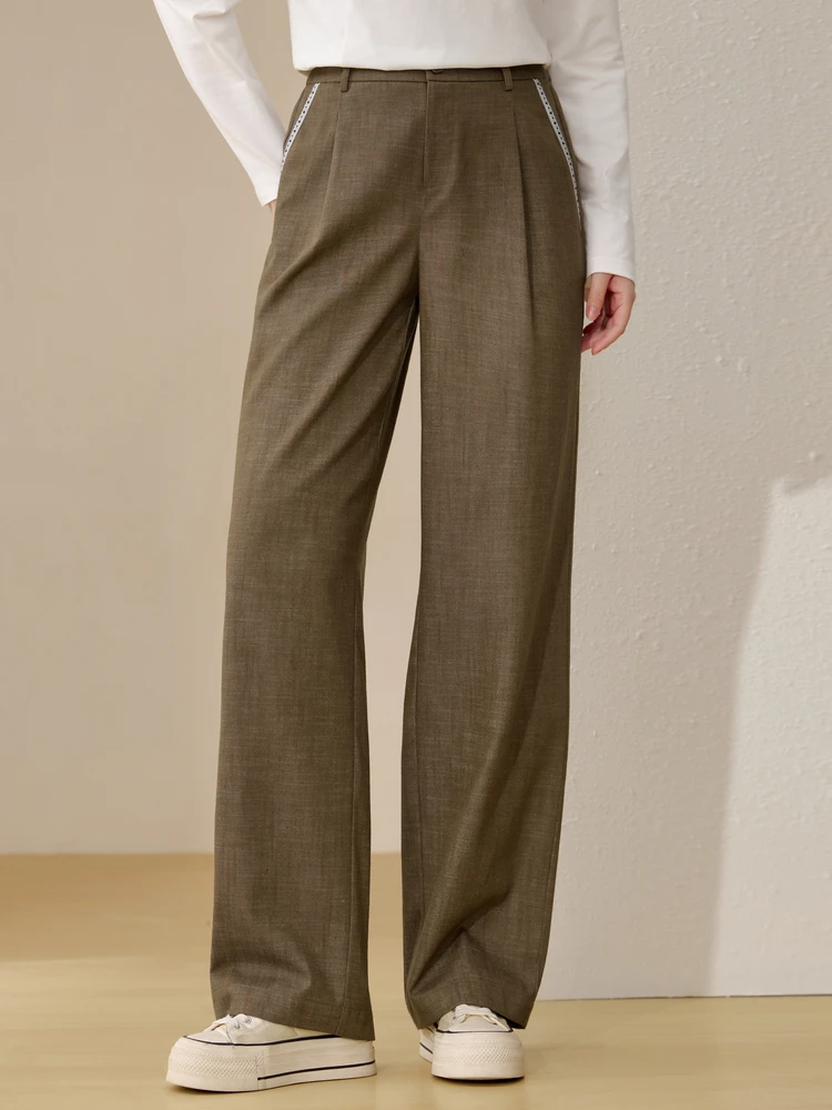 

Slimming Drapey Waist Elastic Simple Sle plus Size Women's Spring Long Pants High Waist Straight Leg Color