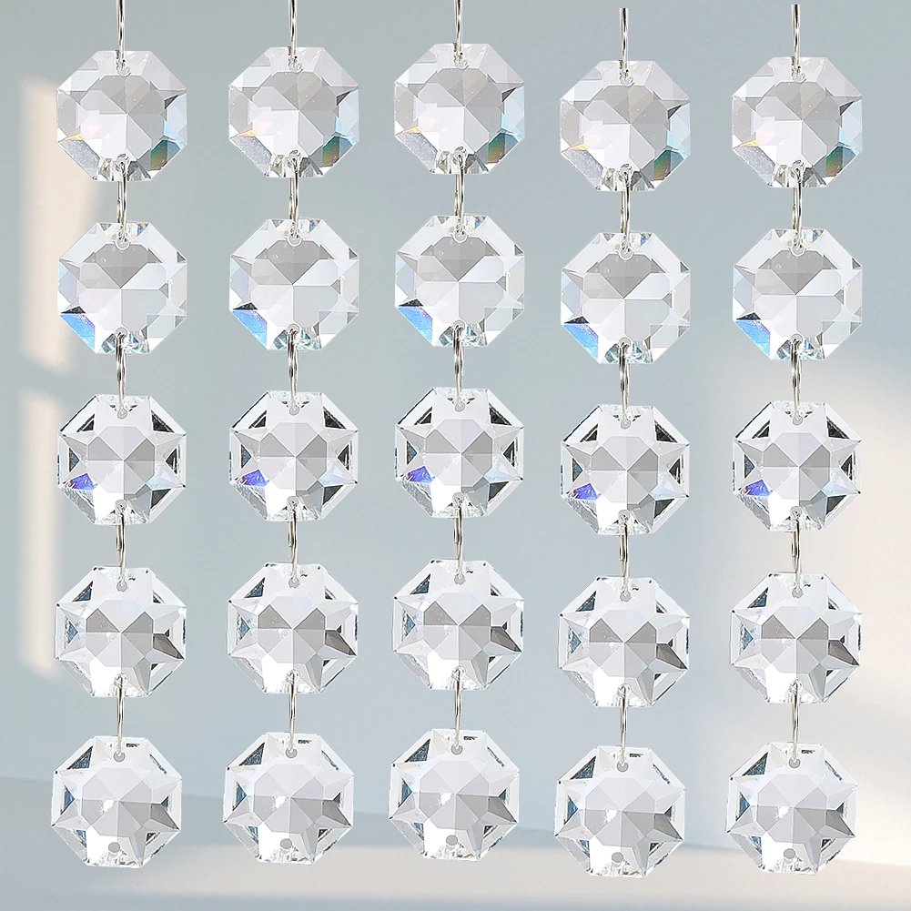 10PC 20MM Clear Shining Octagon Bead Diamond Cone Double Hole Faceted Prism Glass Crystal Garland Curtain Chandelier Sun Catcher