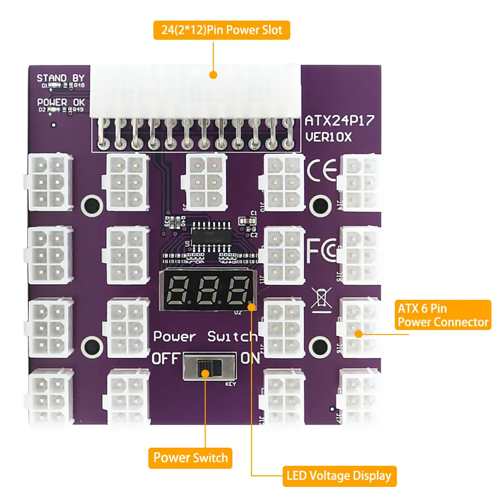 Upgrade Versie Atx Voeding Breakout Board Met 17 Pcs Atx 6Pin Power Connector Voor Eth/Btc Mijnbouw