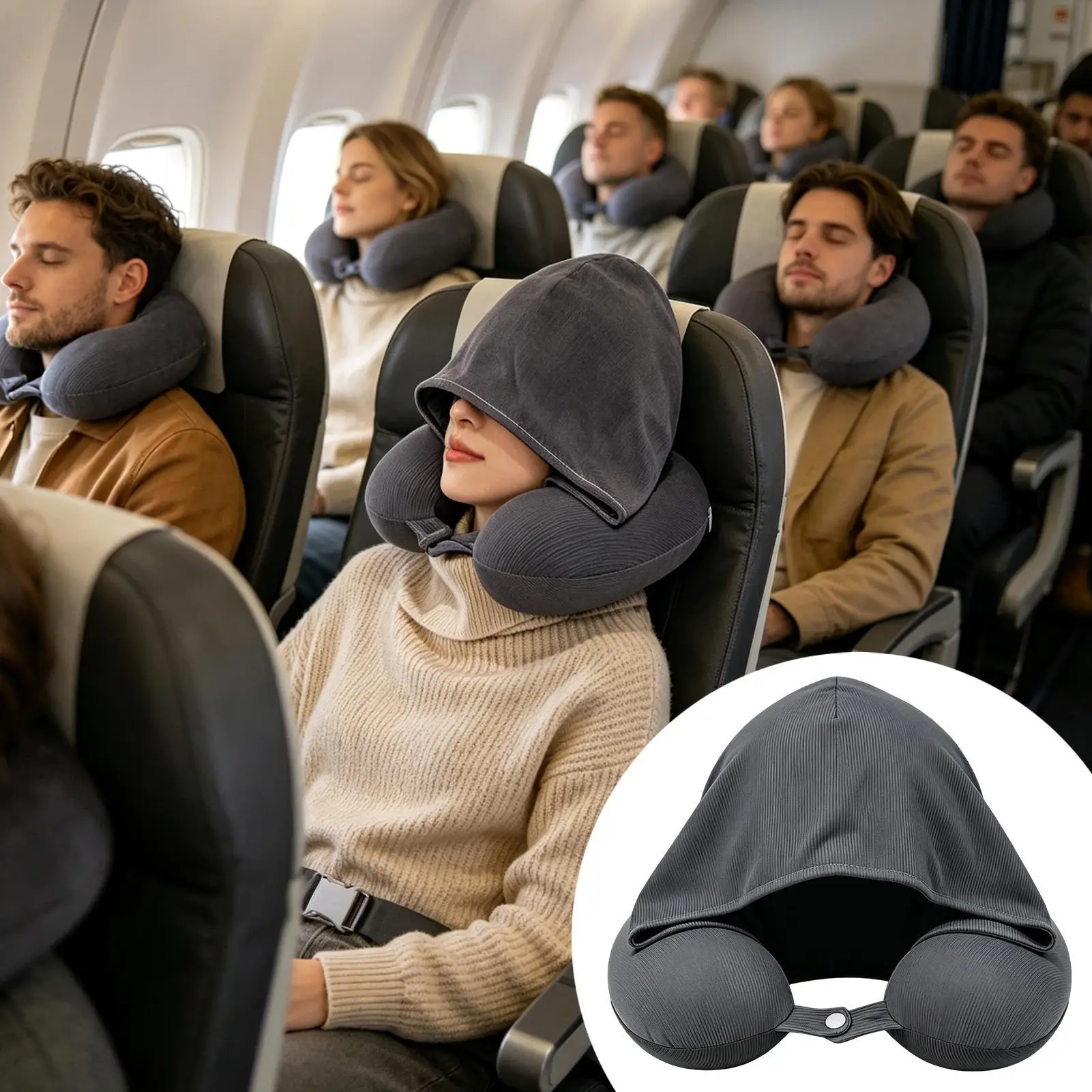 Hooded Neck Pillow Breathable Moisture-Wicking Neck Pillow With Light Blocking Hood For Men Women Adults Elderly Car Airplane
