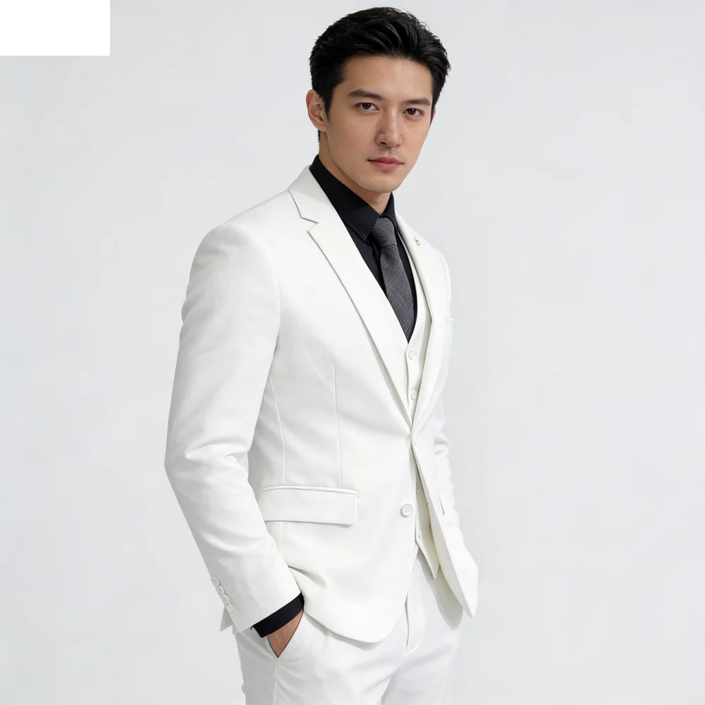 

Мужской свадебный костюм для жениха: высококачественный однотонный повседневный офисный комплект (пиджак + жилет + брюки)