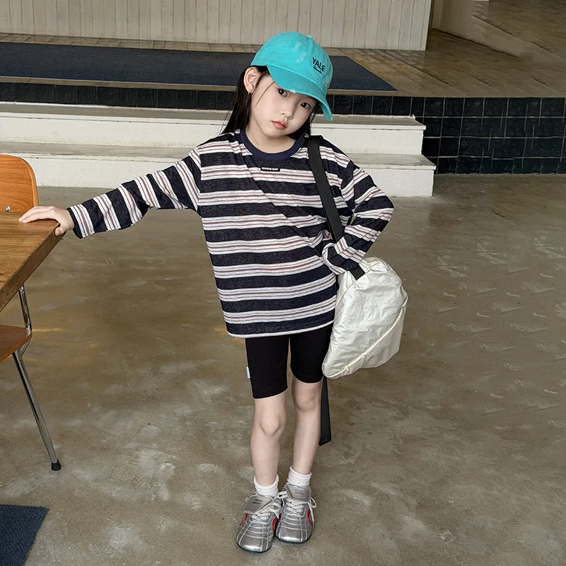 Children Casual and Relaxed Cool Feeling Lightweight and Breathable Casual Striped Label Sunscreen Shirt Top