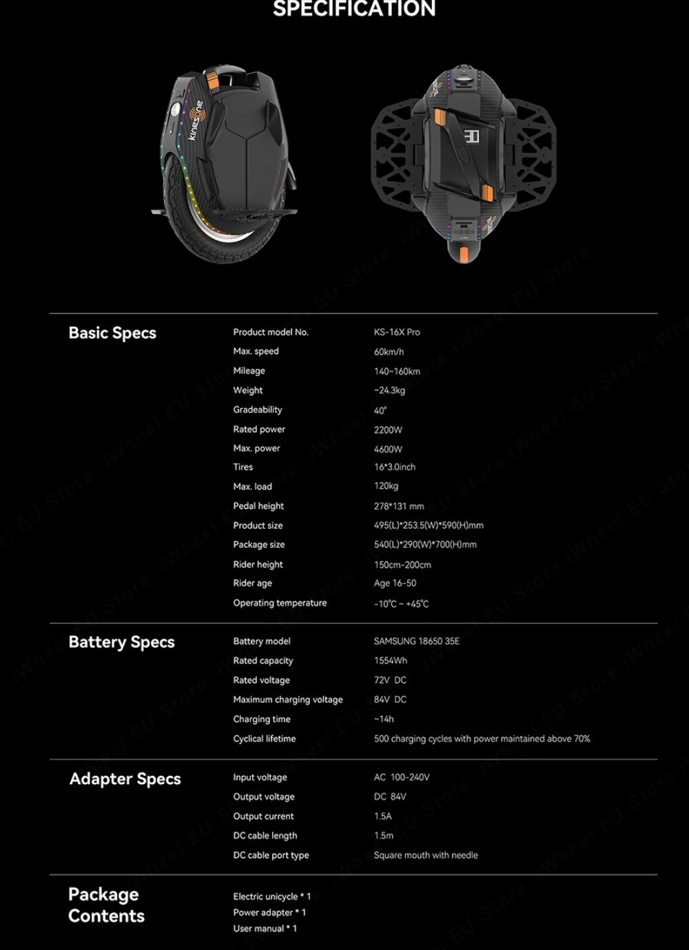 EU-Lager Kingsong 16X Pro 84V 1554Wh Akku 2200W Motor 60Km/h Höchstgeschwindigkeit 16*3-Zoll-Reifen 160Km Reichweite KS 16X Pro mit Wabenpedalen – Detail 21