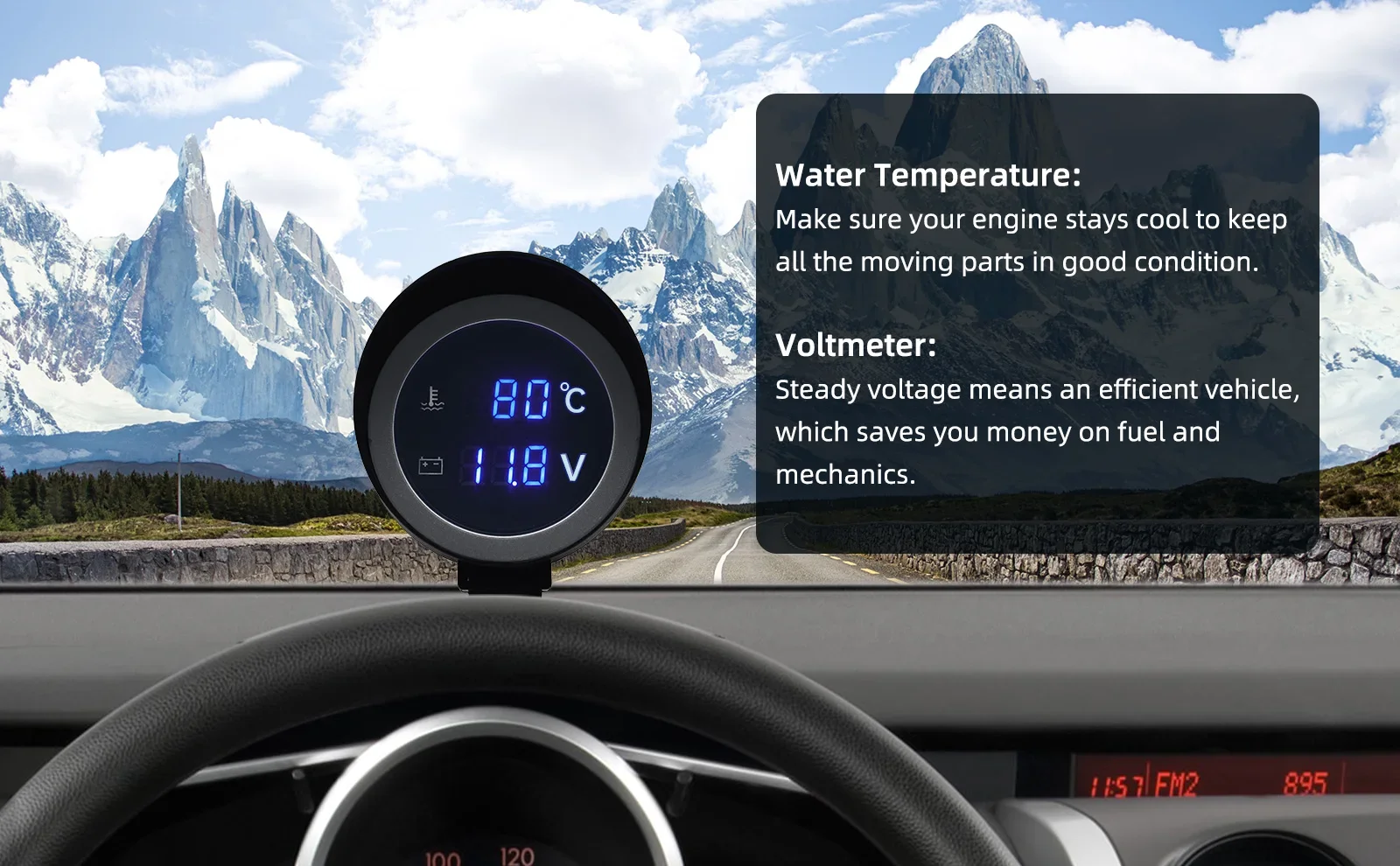 2 in 1 runde LED digitale Wassertemperaturanzeige Voltmeter Volt Spannungsmesser Temperatura Moto für 12V24V Auto LKW Temperatursensor – Detail 15