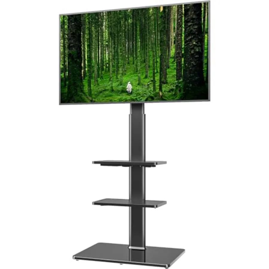 

Universal floor TV stand for bedroom and living room corner use steel black finish 100-degree swivel with adjustable height and