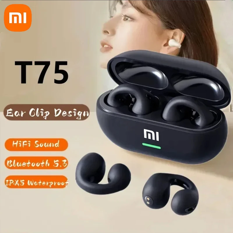 Xiaomi Bluetooth 5.3 Wireless Bone Conduction Headphones T75 Clip Ear Music Noise Canceling Headset HD Call Sports Game Earphone