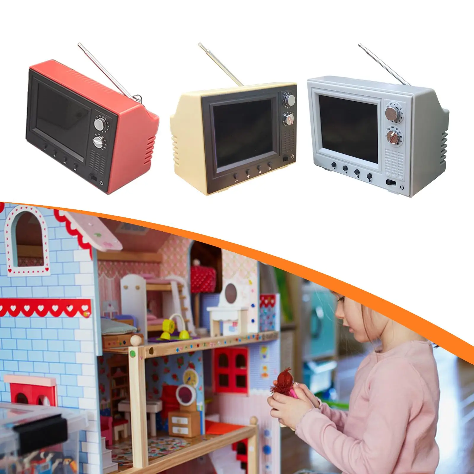 미니 워킹 TV 인형집용, 12TH 스케일 미니어처 인형 가구 장식, 미니어처 TV, 작은 텔레비전 장난감 미니 TV 가구