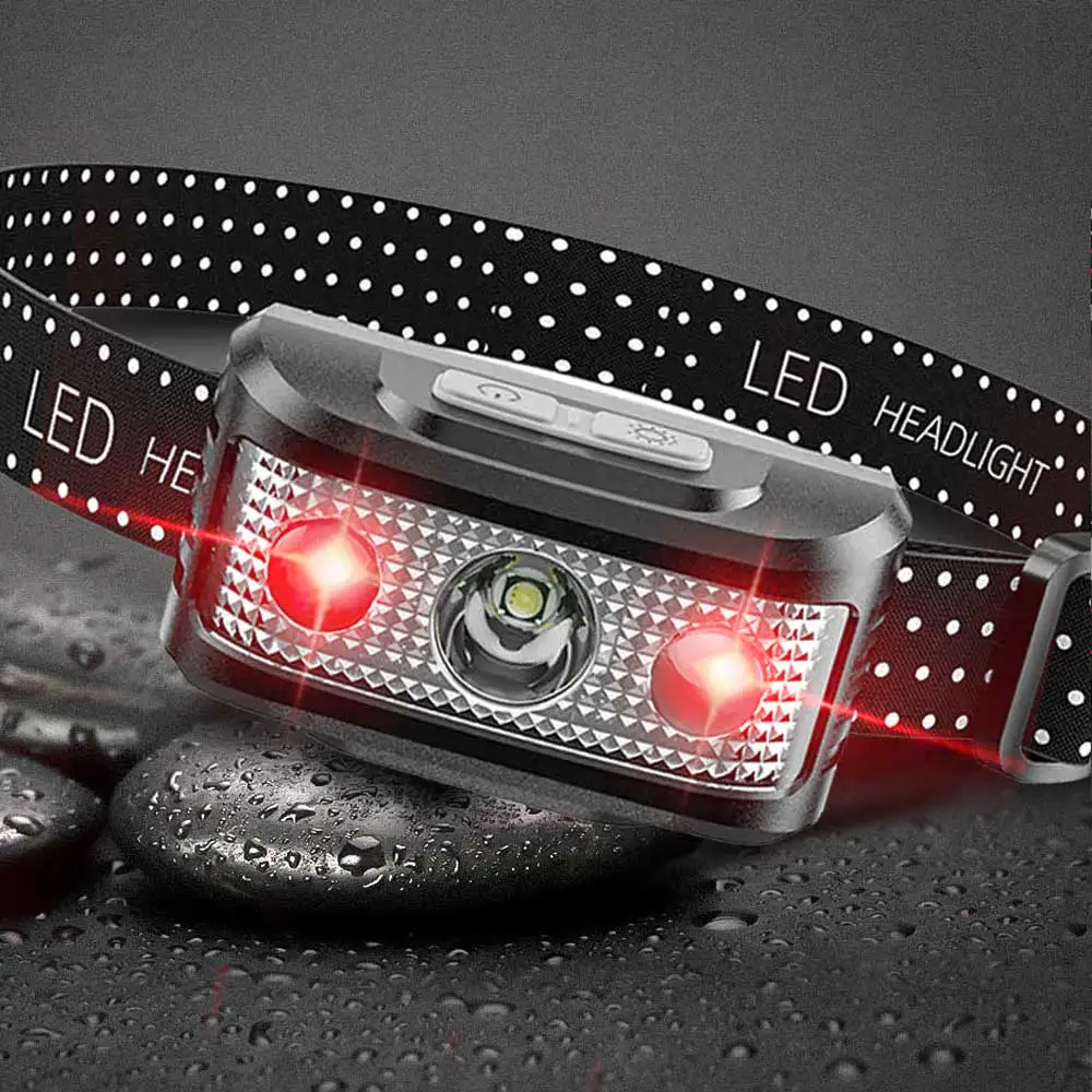 Red LED Headlamp USB Rechargeable Portable Powerful Headlight Built-in Battery Waterproof White 5Mode Head Torch Flash Head Lamp