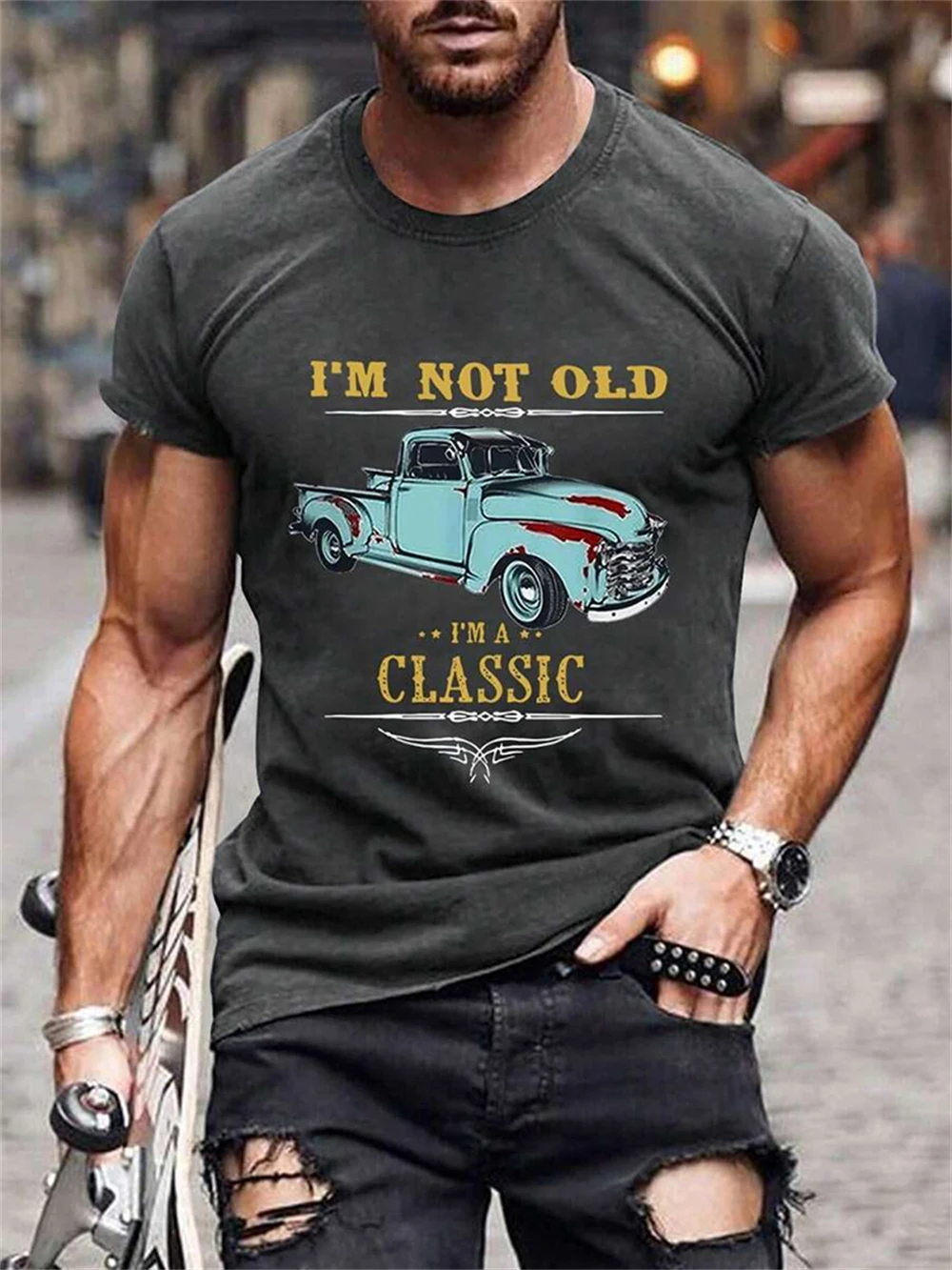 Classic Car Graphic Printed Tee for Men Comfortable Fit Soft Fabric Perfect for Summer Outdoor Daily Casual T-Shirt Fashion Gift