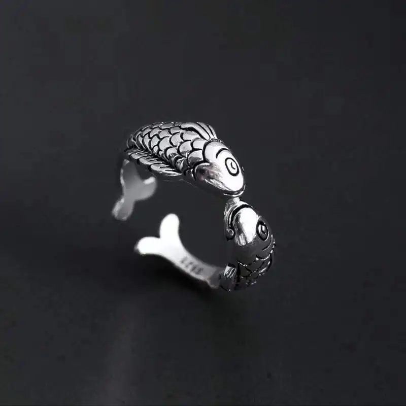 Women's Retro 925 Sterling Silver Goldfish Ring, Elegant Design