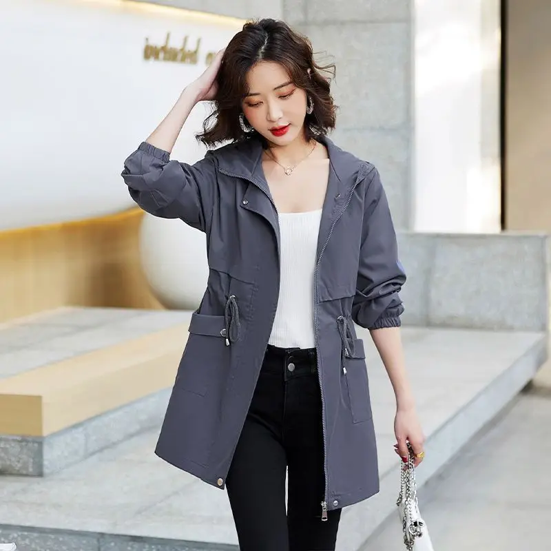 

2023 New Coat Women's Spring and Autumn Mid Length Windbreaker Korean Version Slim Fit Casual Coat Women Jackets for Women