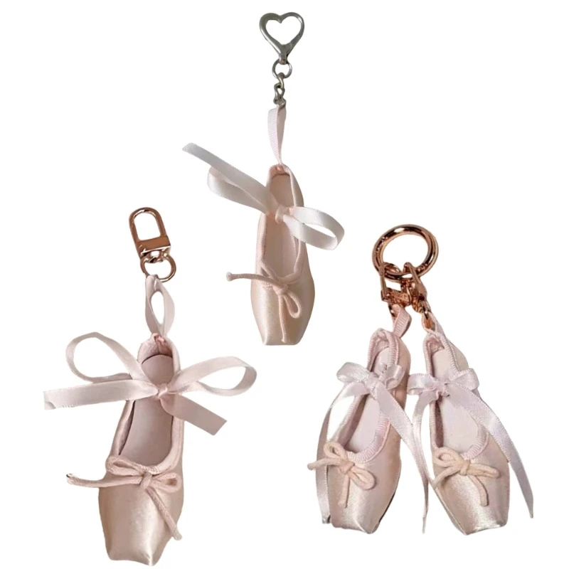 Delicate Ballet Shoes Bows Strap Charm Eye Catching Keyring Unique Keychain Bag and Phone Pendant for Girls Woman