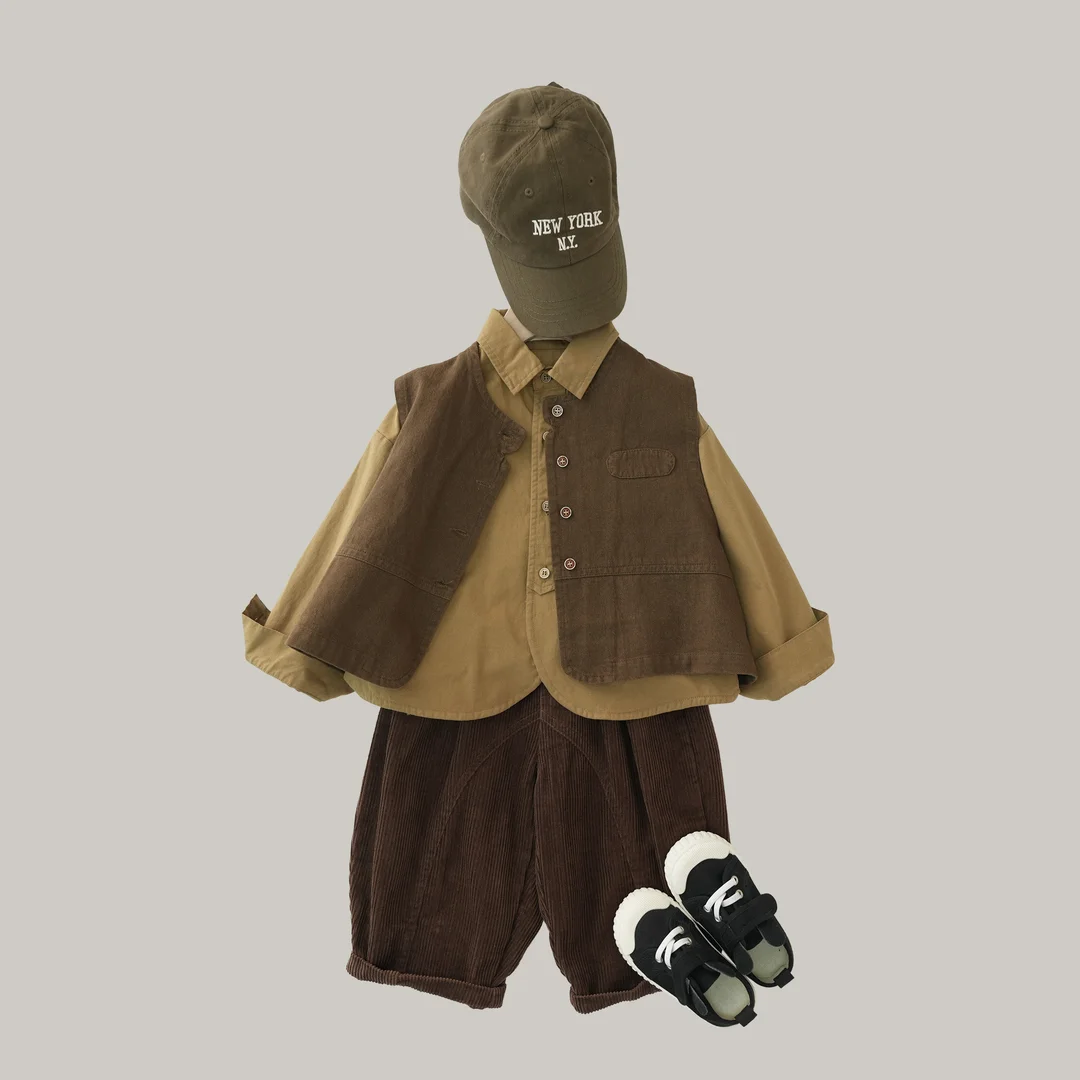

3 PCS set Spring Autumn Boy Clothing set Casual vest+ Shirt+Corduroy Pant Kid Children baby toddler boy korea clothes 2-9 years