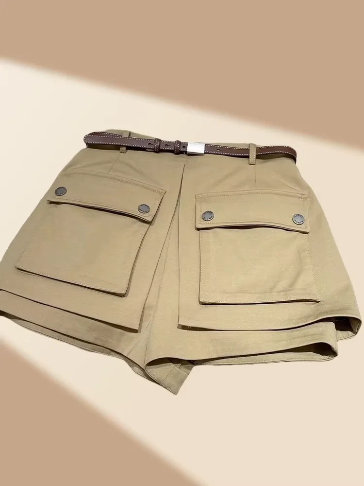 

Trendy American Retro Hot Girl Workwear Shorts Women Summer High Waist Functional A-Line Pants Skirt Slim Wide Leg Trousers