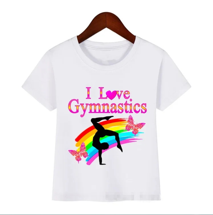 Watercolor I\'M Wild About Gymnastics Graphic Print T-Shirt For Girls Cute Children\'S Clothing Gymnastics Dance Lover Tshirt Tops