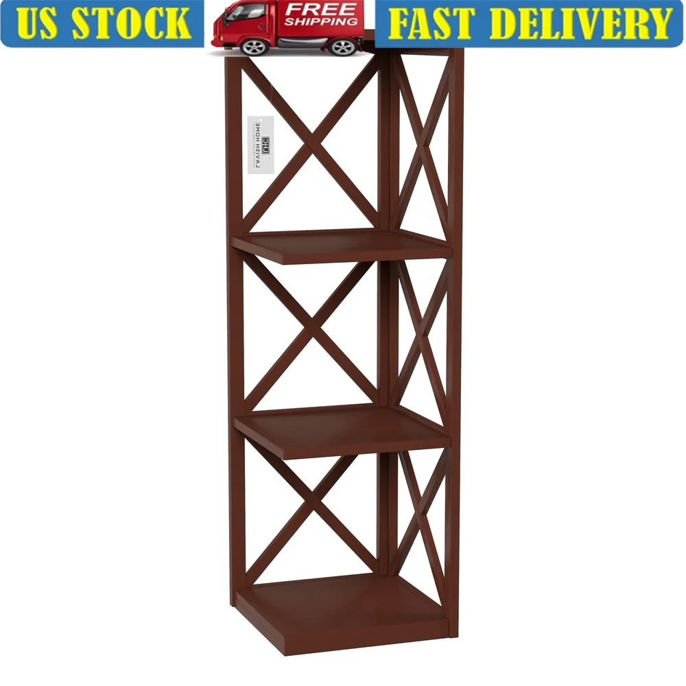 

4-Tier Corner Bookcase Freestanding Storage Display Unit Criss-Cross Design Wood Shelves Home Office Decor