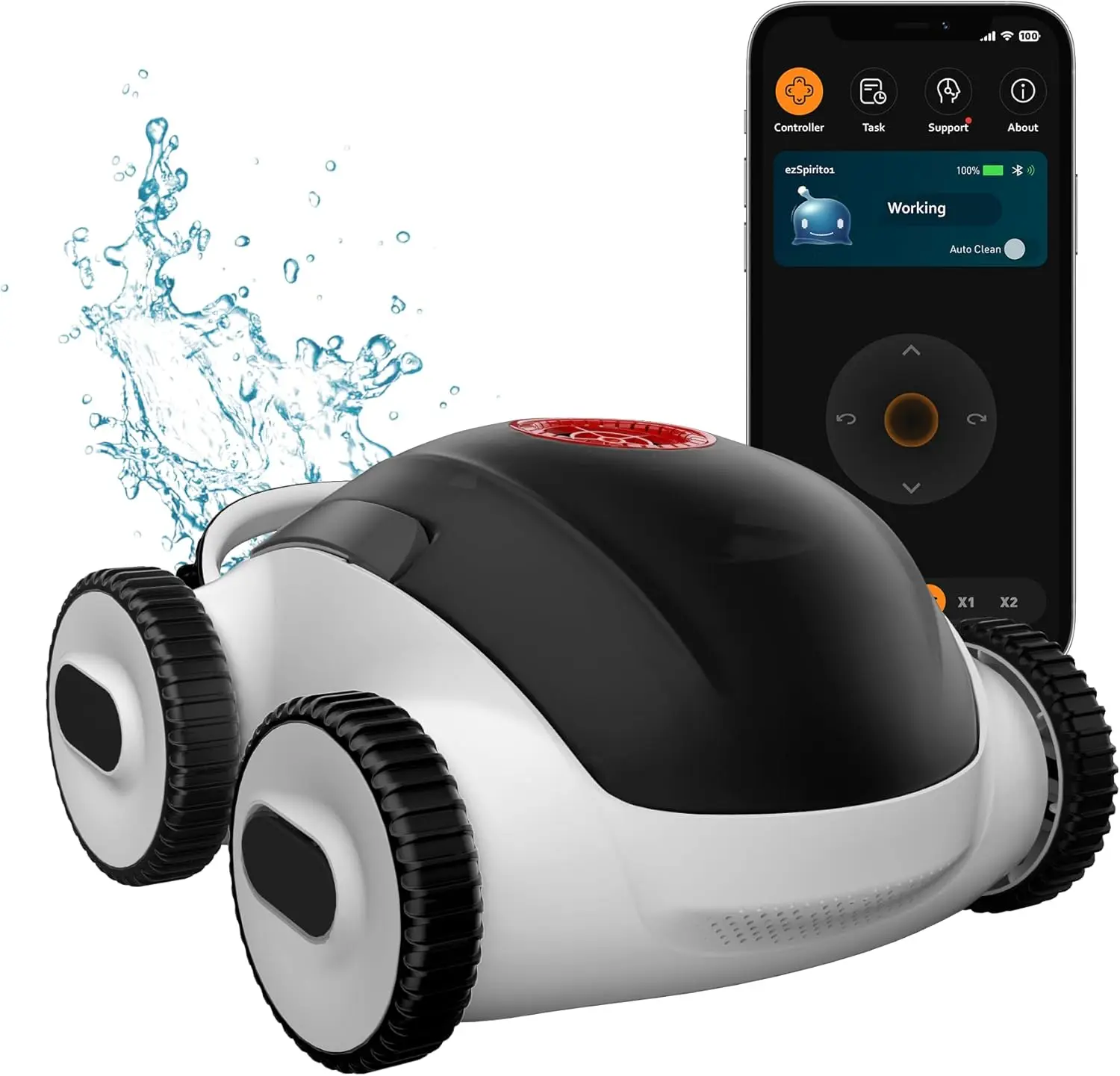 

Pool Vacuum, Automatic Robotic Pool Cleaner with App, Lasts up to 240 Mins, Ultra-fine Dual Filter Ideal for Above/In-G