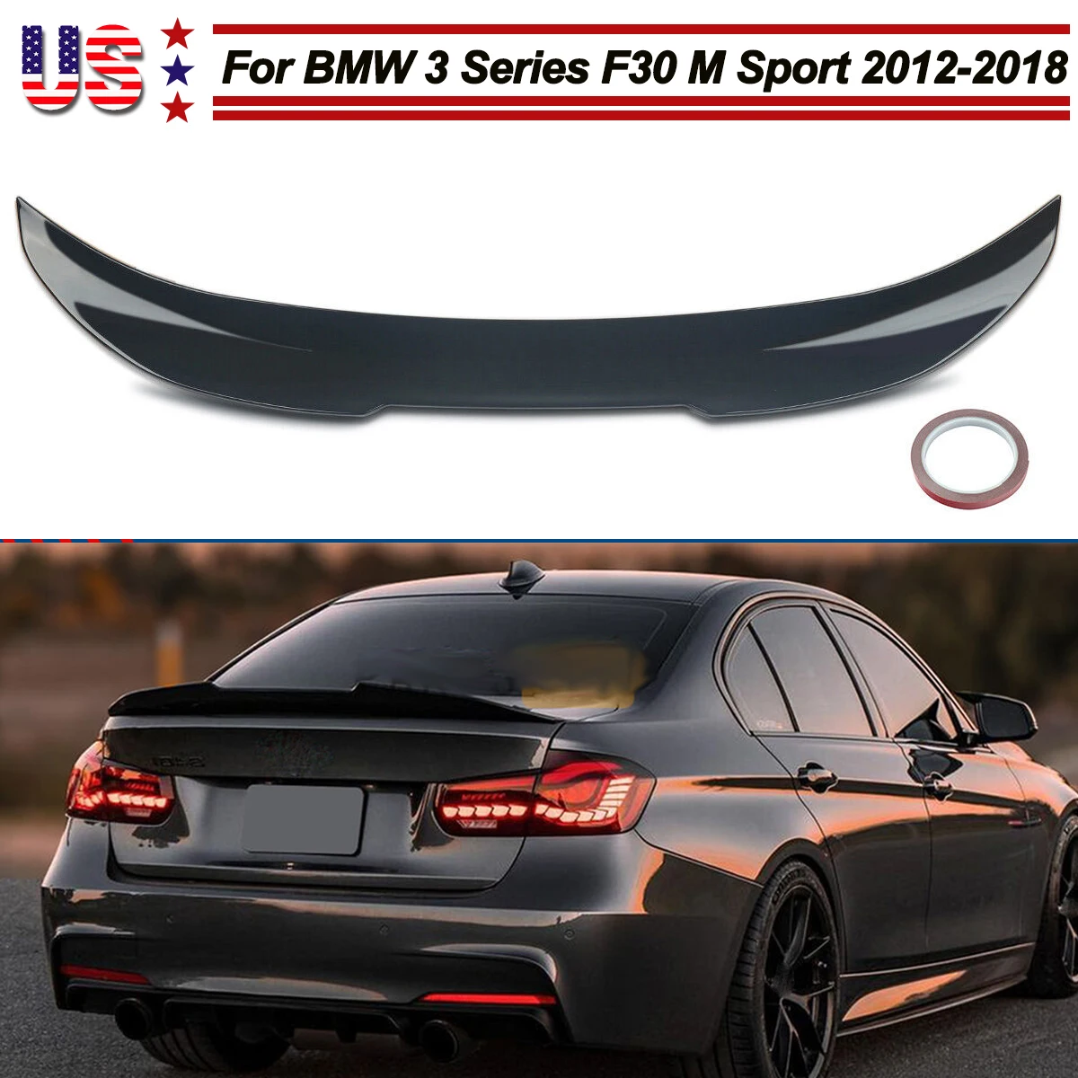 MagicKit Für BMW 3er Serie F30 F80 330i 335i 340i 2013-2018 Glänzend Schwarzer Heckdach-Kofferraum-Spoiler Flügel Karosserie-Kit ABS-Kunststoff