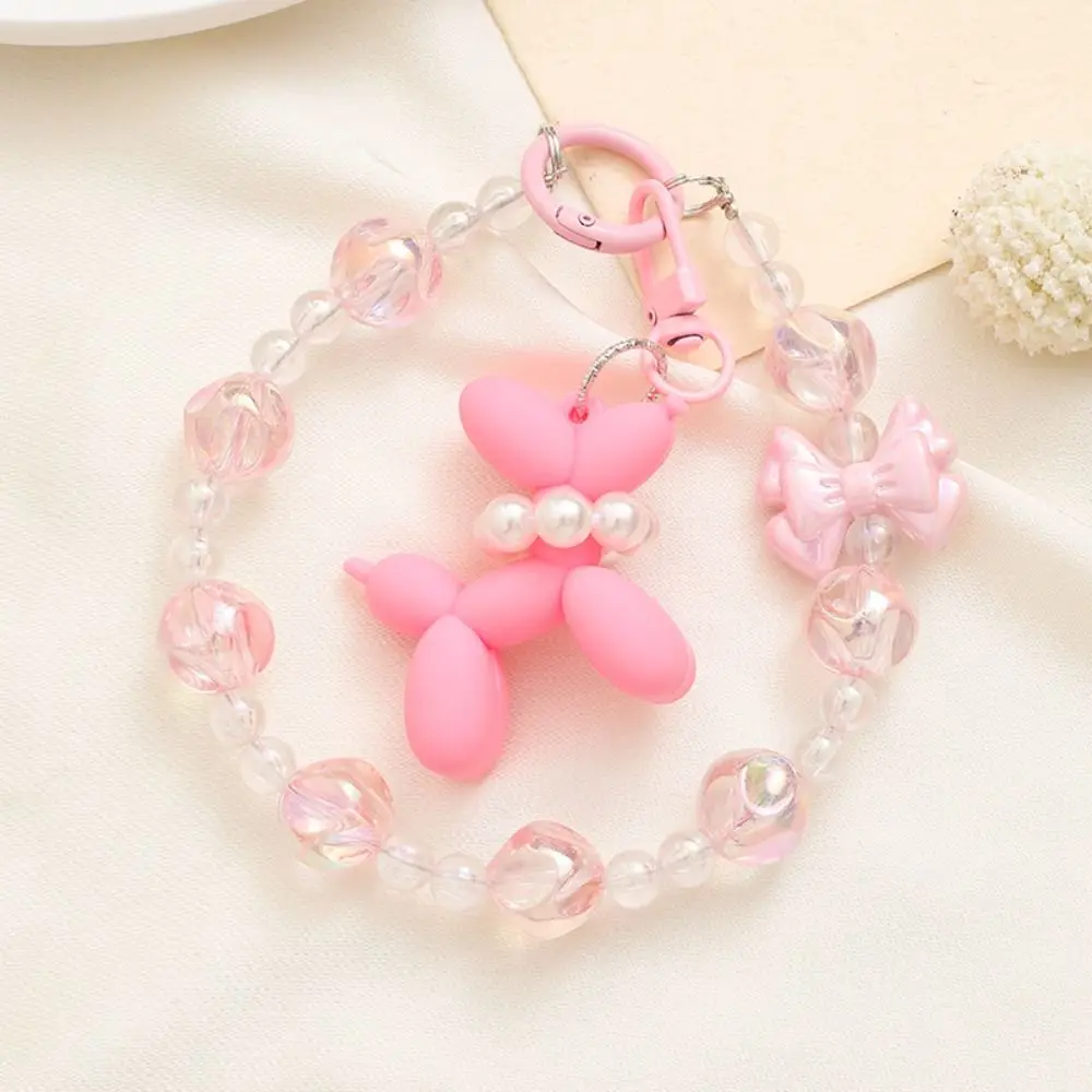 Dog Balloon Puppy Phone Chain Beads Acrylic Bowknot Puppy Keychain Bag Charms Trinket Cartoon Puppy Pendant Car Key Accessories