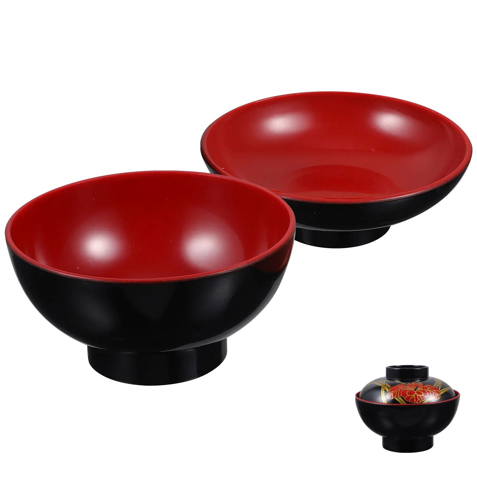 

Red Japanese Style Soup Rice Bowls with Lid Covered Lidded Food Serving Container Kitchen Dishes