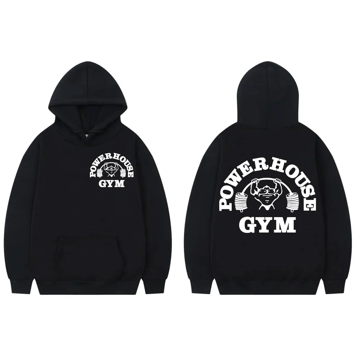 Powerhouse Gym Double Sided Print Hoodie Men\'s Geek Fitness Loose Hooded Sweatshirts Unisex Fashion Casual Long Sleeve Pullovers