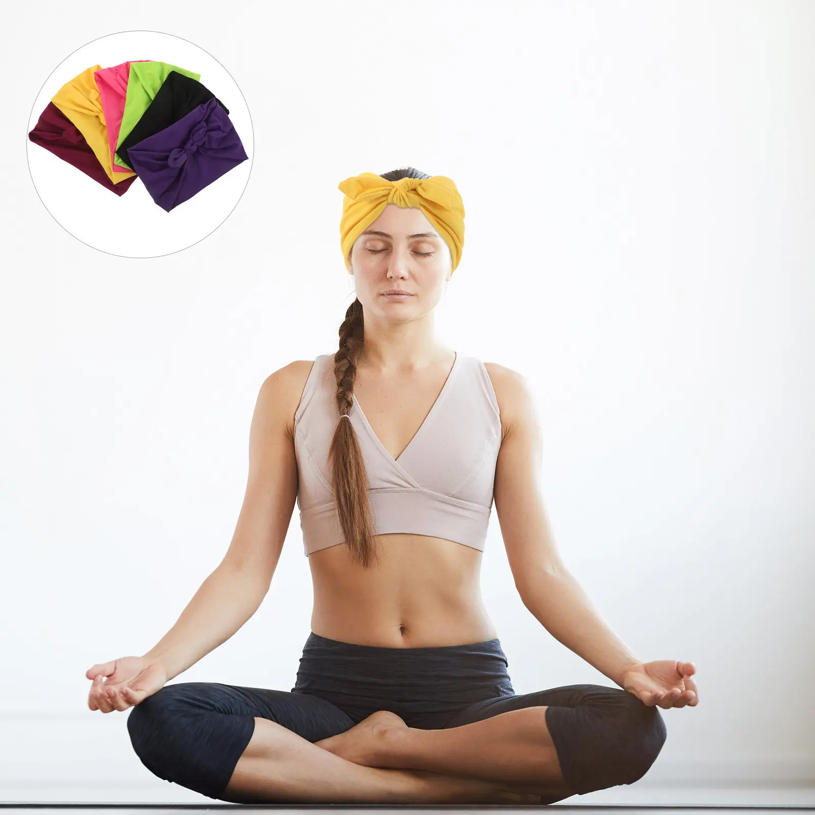6Pcs Sport Headband Women Elastic Knotted Rabbit Ear Sweat Absorbing Hairband Workout Yoga Running Elastic Hairband for Women
