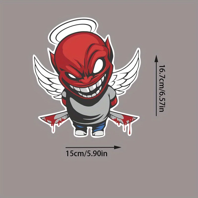 Creepy Devil Angel Car Sticker - Vinyl Decal with Bloody Swords Design Self-Adhesive and Creative for Cars Laptops Refrigerators