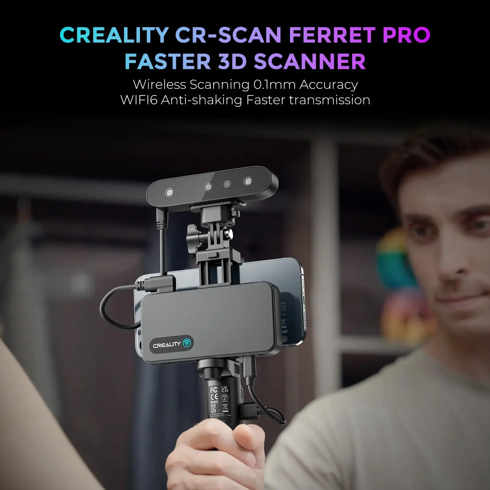 Creality CR-Scan Ferret Pro Wireless Wifi 3D Scanner Anti-shake Tracking 0.1mm Accuracy Full Color Scanning for iOS Mac Android