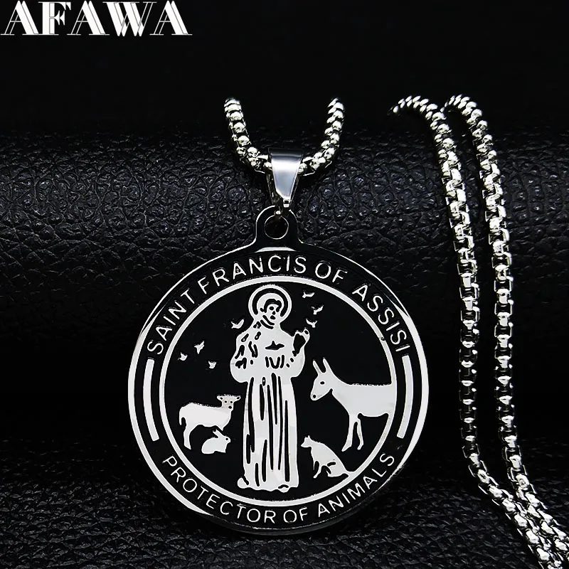 SAINT FRANCIS OF ASSISI PROTECTOR OF ANIMALS Stainless Steel Church Wears Medal Necklaces Jewelry pingente masculino N3246