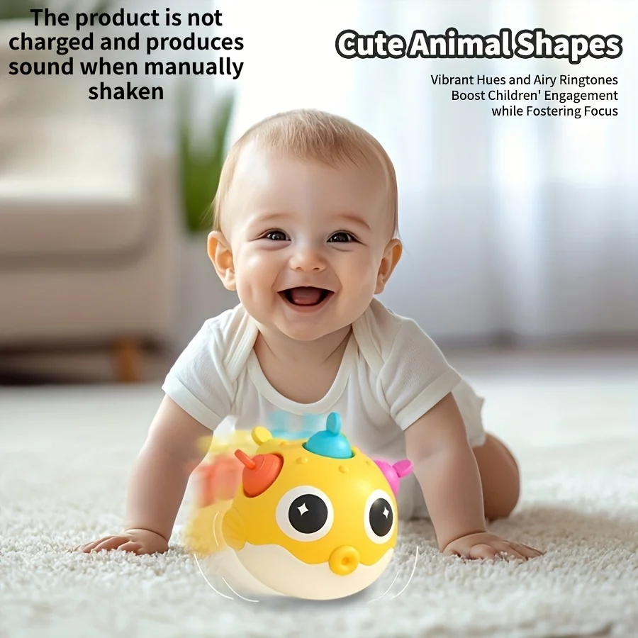 ベビーシェイカー感覚玩具 - 手動ガラガラ音付きフグの鈴、運動能力の発達、誕生日/ホリデープレゼント