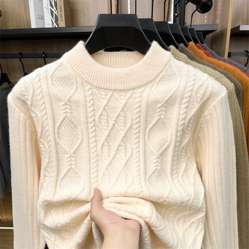 High Quality, Men's Winter Thick Warm Clothing with Twisted Flower Knitting Base and High Neck Sweater