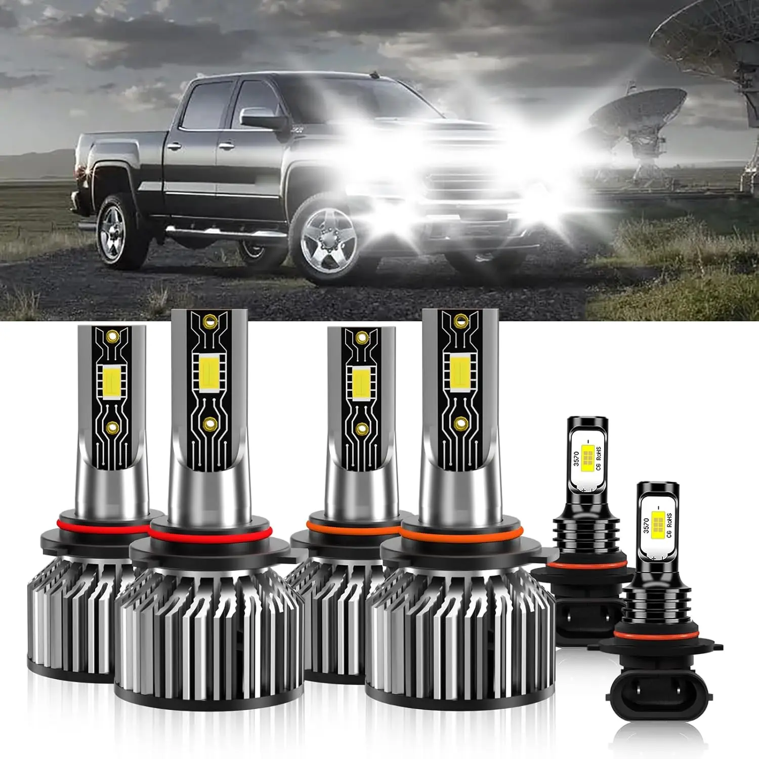 Compatible For GMC Sierra 3500 2003-2006 9005 9006 High/Low Beam 9005 Fog Light Bulbs, 600% Brightness 6500K White with Cooling