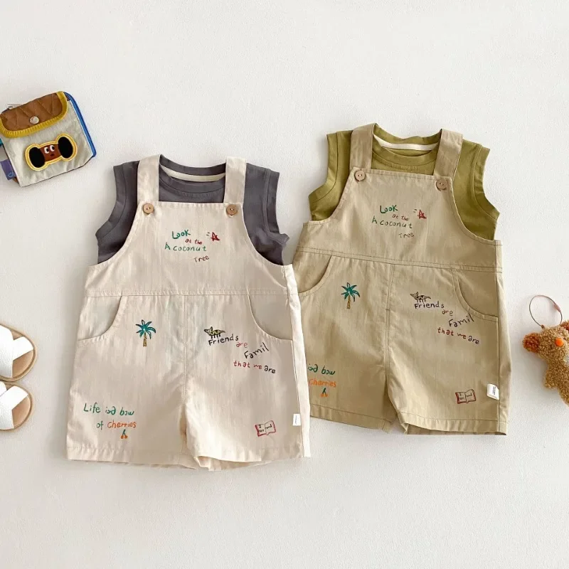 

Baby Girl Casual Short Pants Summer Wear Simple Style Kids Loose Overalls Korean Style Cartoon Letters Boys Straps Shorts Cute