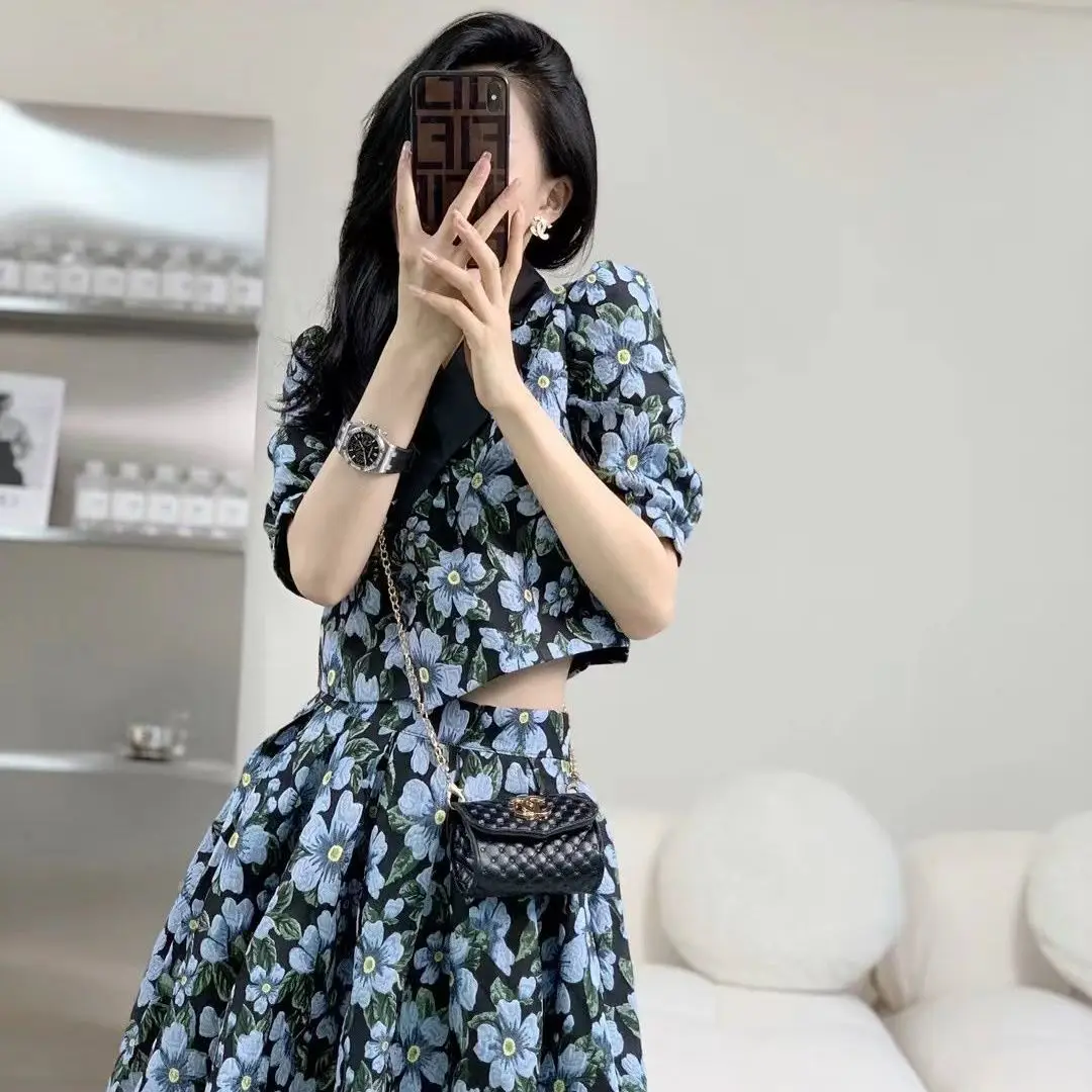 

Summer Chic Salt Style Streetwear Temperament Elegant Sister Fashionable Trendy Floral Short Skirt Two-Piece Set for Women