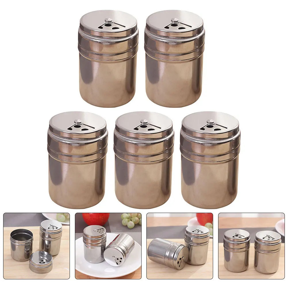 

5pcs Stainless Steel Spice Bottle Seasoning Containers Set For Salt Pepper Chili Sauce Sugar Storage Kitchen Condiment Jars