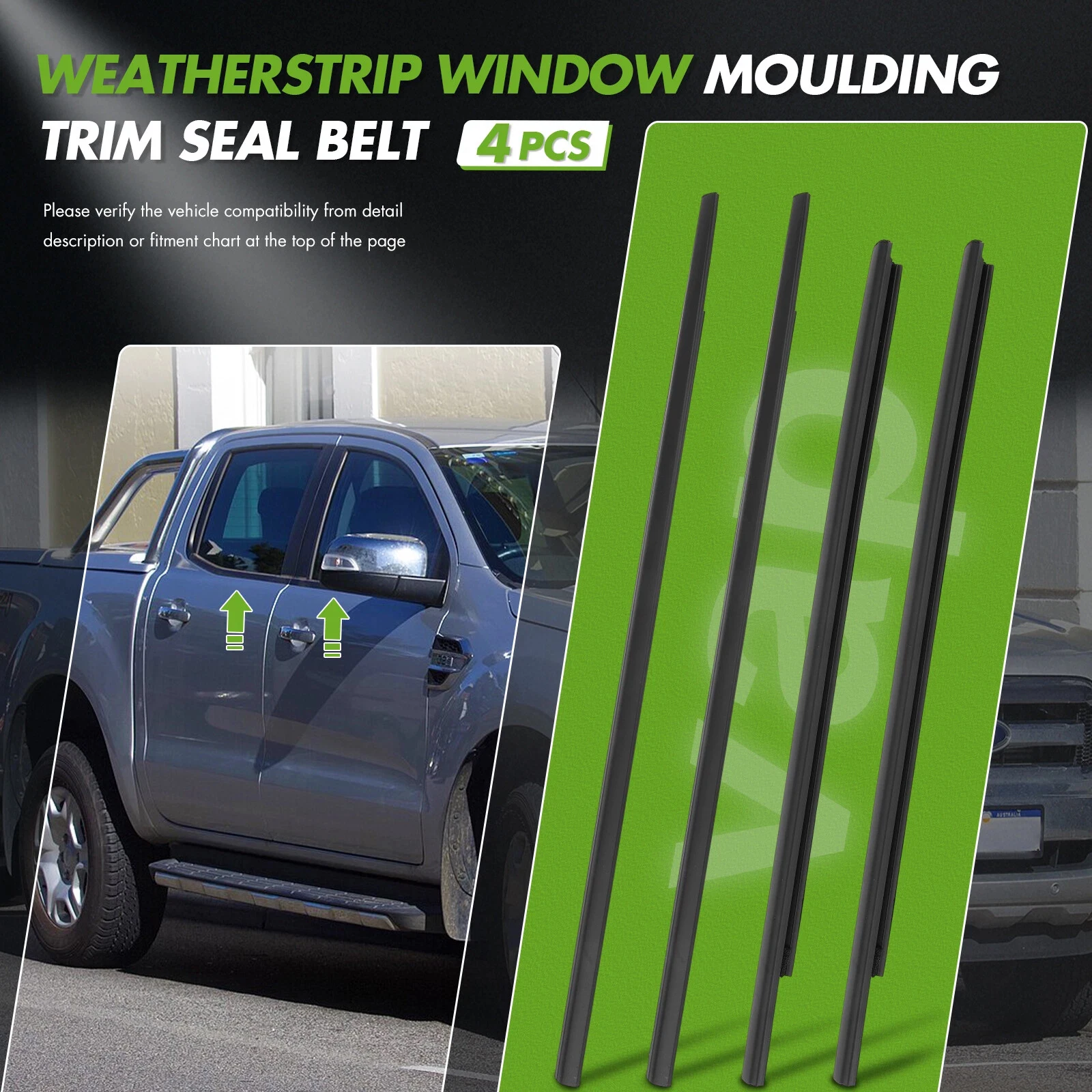 Burlete de goma para ventanas exteriores de coche, 4 Uds., para Ford Ranger Everest 2013-2022, 4 puertas, cinturón de sellado de puerta, moldura embellecedora