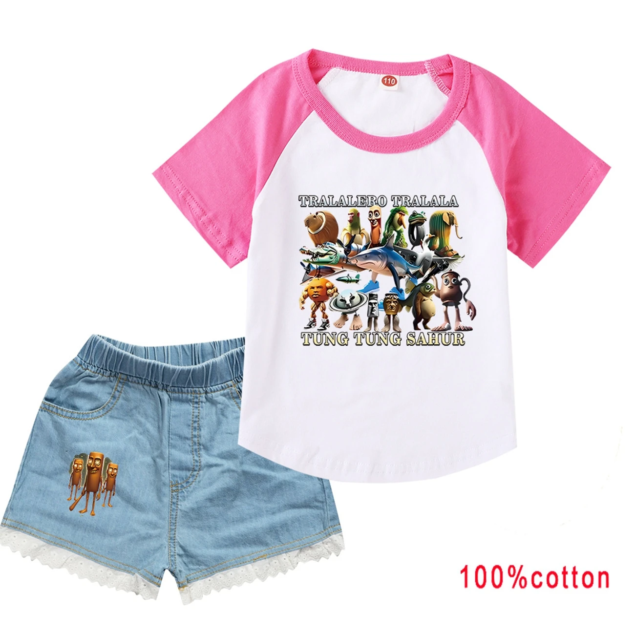 

Unisex Kids Summer Sportswear Set Tung Tung Tung Sahur Cute Animal Print T-Shirt And Shorts Baby Outfits for Boys And Girls