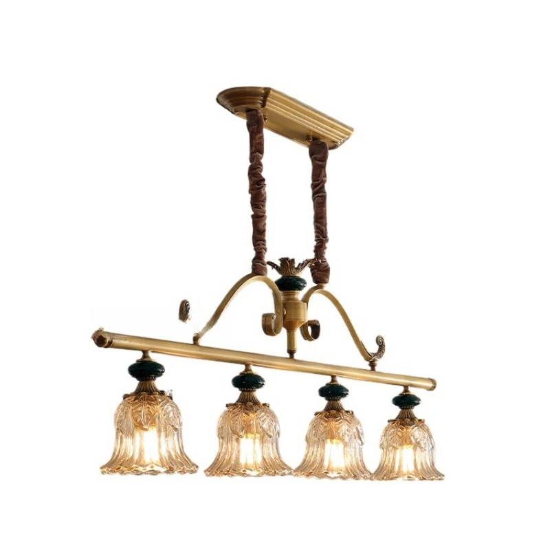 

American retro restaurant chandelier French light luxury high-end ceramic study full copper lamp