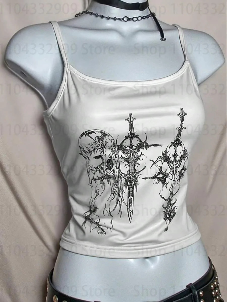 Y2k Style Aesthetic Sweet Sexy Tank Tops Women Sleeveless Casual Cartoon Print Tanks Harajuku All Match Cropped Grunge Emo Girls