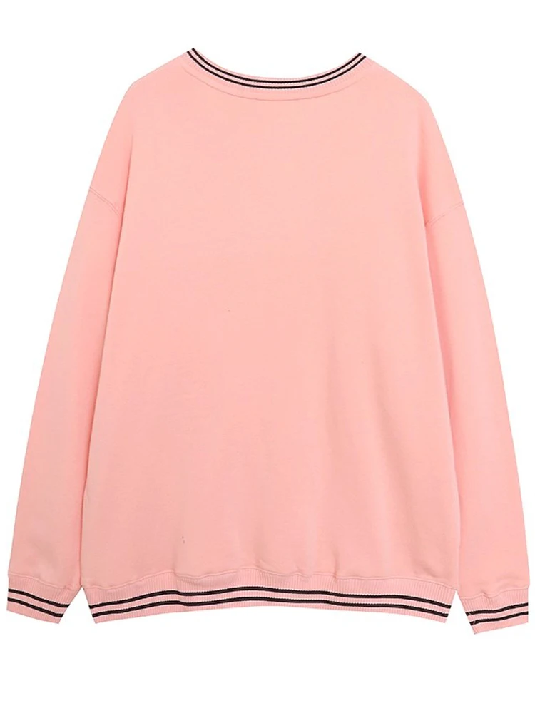 Disney Halloween The Nightmare Before Pumpkin Cartoon Print Fleece Sweatshirt Damen Langarm O-Ausschnitt Pullover Pullover Tops Rosa