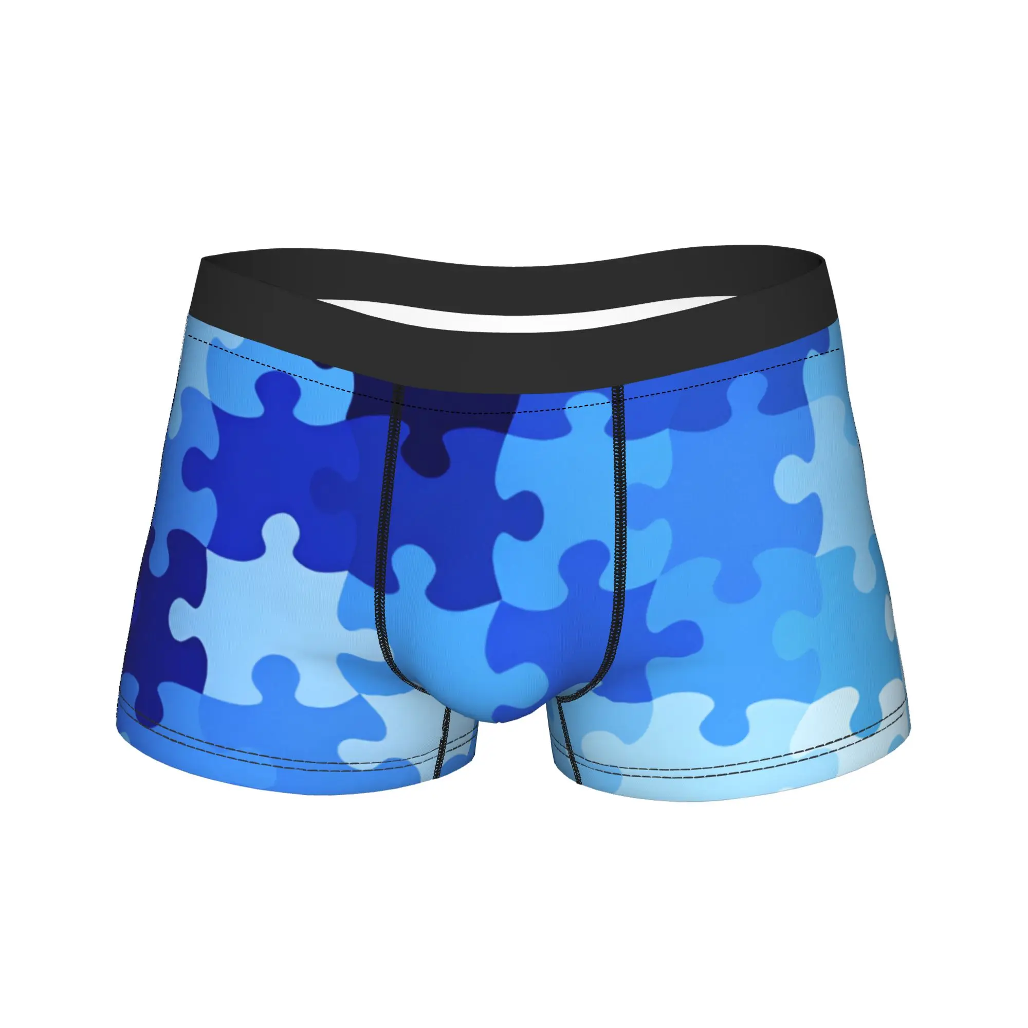 Blue Gradient Autism Puzzle Seamless Pattern Underwear Male Shorts Briefs Comfortable Boxer Shorts Trenky Oversize Underpants