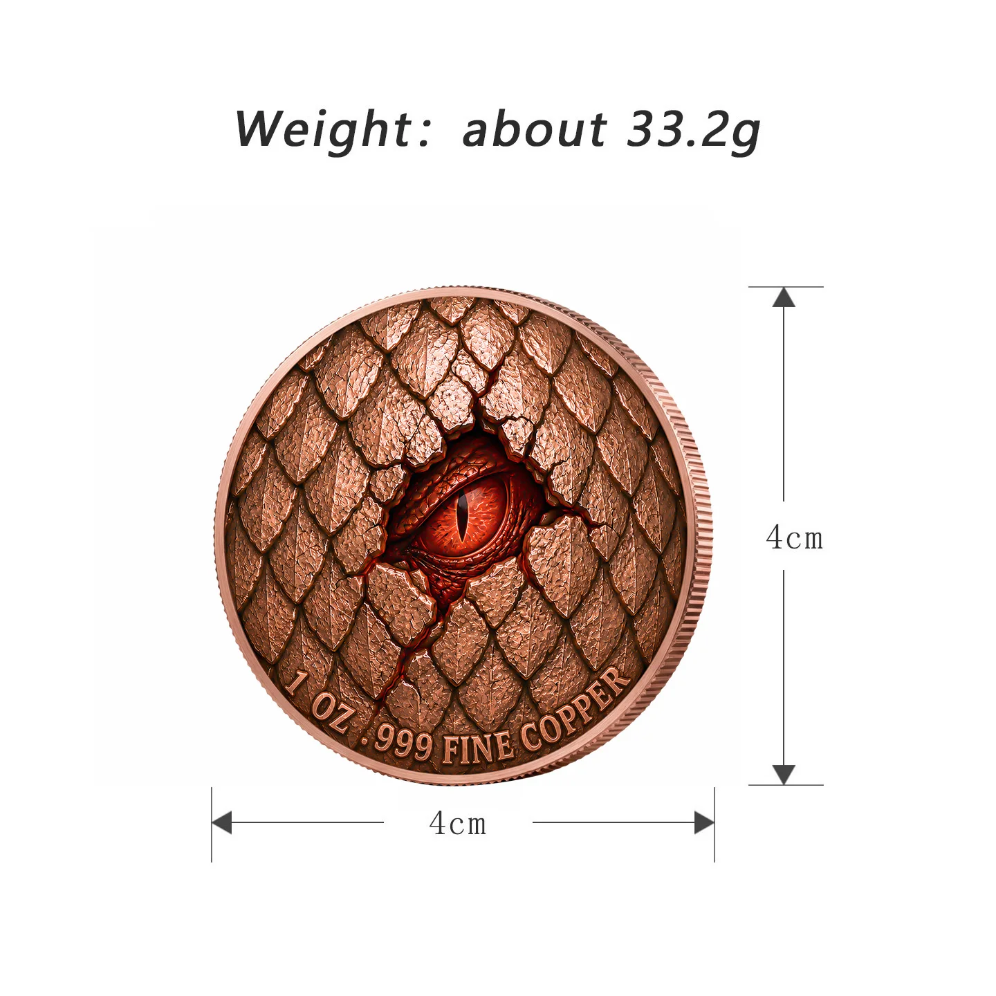1oz .999 Fine Copper Round Solar Phoenix The Dawn Ascendant Colorized Dragon Eye Scales Fantasy Mythology Art Medal Gift